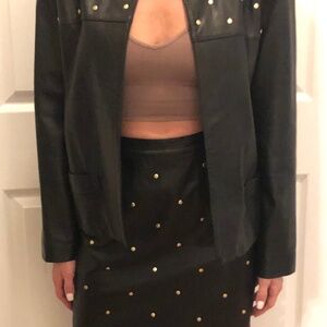 Vintage 90s Leather Skirt and Jacket w/gold studs